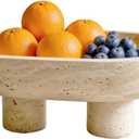 Natural Travertine Fruit Bowl, Multi-Functional Oval Stone Tray with Two Elevated Legs, Decorative Organizer for Fruit, Jewelry, Keys in Kitchen, Living Room, Entryway