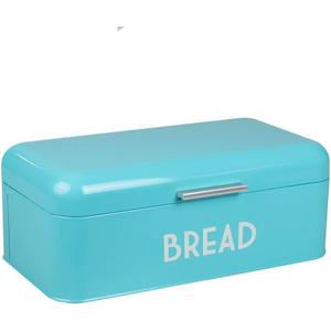 Retro Bread Box For Kitchen Countertop, Metal, (Turquoise) By Home Basics, Vented With Hinge Top Large Bread Box Keeps Loaves, Bagels, Croissants Fresh