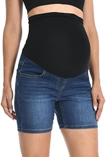 V VOCNI Maternity Denim Shorts Over The Belly Rolled Cuff Midrise Bermuda Short Pregnancy Jean Shorts, Size XXL