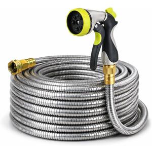 Metal Garden Hose 50 ft 304 Stainless Steel Water Hose with Nozzle Sprayer, Garden Hoses Flexible, Lightweight, No Kink, Heavy Duty for Outdoor (50 ft)