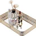 ELLDOO Perfume & Makeup Vanity Tray - Hollow-Carved Jewelry Storage, Glass & Metal Trinket Organizer for Dresser & Bathroom Countertop, Gold, Medium Size