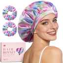 LitBear Silk Satin Bonnet for Sleeping Women, Adjustable Double Layer Hair Bonnet with Scrunchies for Curly Natural Hair, Non Slip Softer Night Sleep Cap Aura