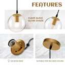 Clear Glass Pendant Lights Kitchen Island 3 Pack,Gold Hanging Light Fixture,6 Inch Modern Pendant Light Fixtures for Kitchen,Farmhouse,Dining Room