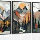 Mountain Canvas Wall Art Set of 3, Boho Sun Forest Abstract Nature Landscape Artwork Wall Decor, Watercolor Posters Prints Painting Picture Artwork for Living Room Bedroom Office 12 x16 In Unframed