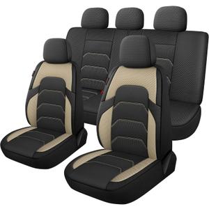 CAROMOP 3D Air Mesh Car Seat Covers Full Set,Breathable Seat Covers for Cars,Split Bench Compatible,Universal Fit for SUV,Vans,sedans, Trucks, Automotive Interior Covers(5-Seat Black/Beige)