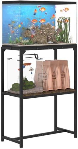 Mondazie 20 Gallon Fish Tank Stand, Upgraded Height Aquarium Stand Table with 2 Tiers Storage Shelf, Metal Reptile Breeder Turtle Terrarium Stand Rack for Home Office, 24" L x 12" W x 32.2" H, Black