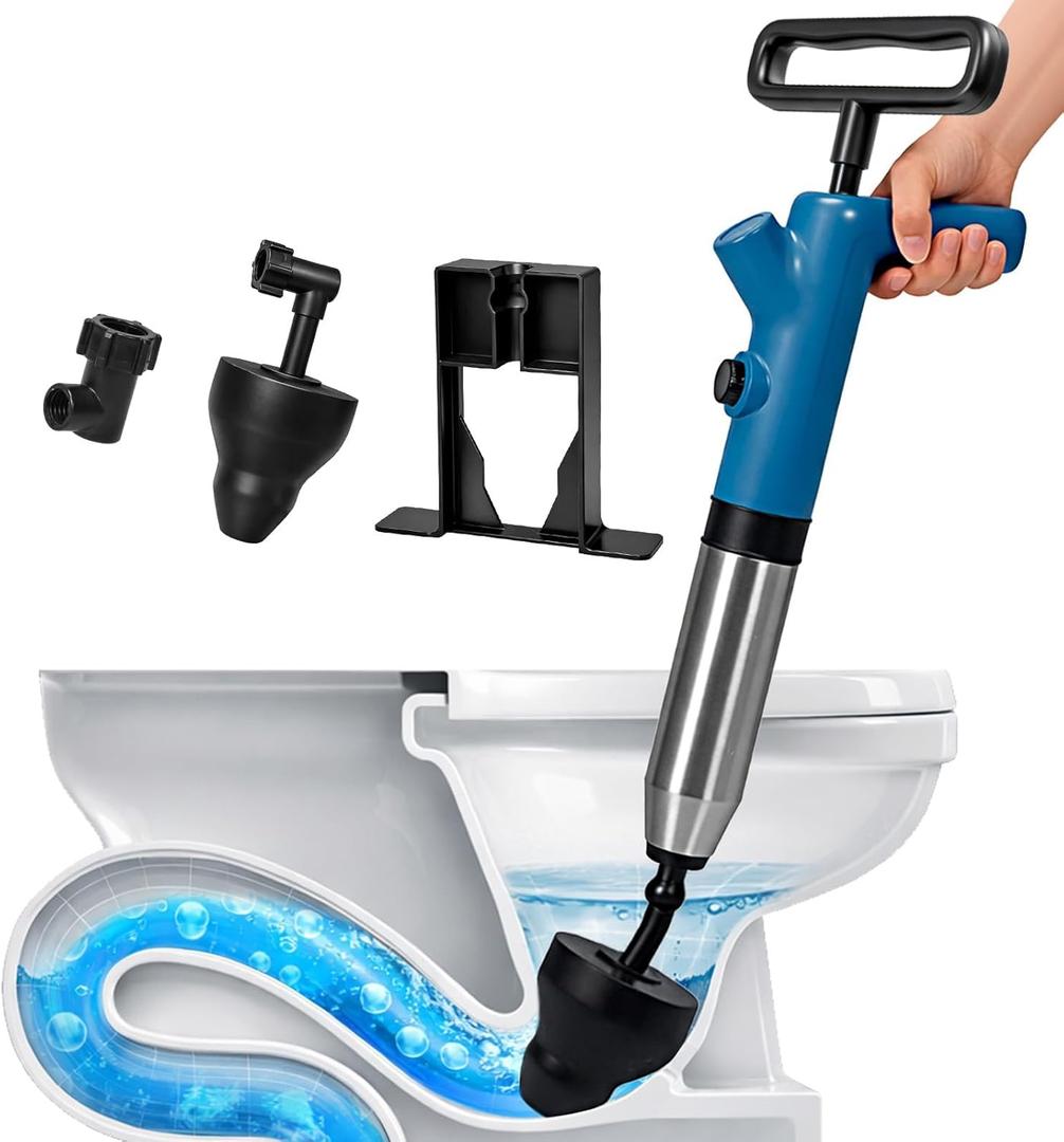 BOTEMY High Pressure Toilet Plunger & Drain Auger with Real-Time Gauge, Heavy-Duty Air Unclogger for Toilets, Sinks & Drains