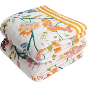 VANJOROY Boho Throw Blanket, 100% Organic Cotton Breathable Ultra Soft 80" x 90" Bed Quilt Throw - All Season Floral Rustic Farmhouse Decor Luxury Reversible Blanket for Sofa Couch Chair and Gift (Flower-colorful)