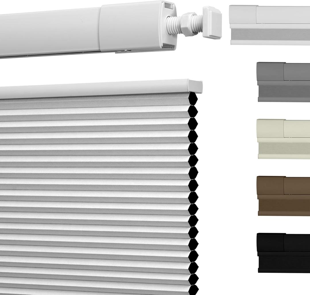 No Drill No Tools Cellular Shades Top Down Bottom Up Blackout Blinds for Windows Cordless Honeycomb Window Shades Easy to Install for Home,Blackout-White,28" W x 48" H
