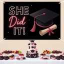 She Did It Grad Backdrop Black and Pink Graduation Decorations Banner Graduation Cap Diploma Sparkling Stars Photography Background for Class of 2026 Congrats Grad Party Decor Supplies 5 * 3ft