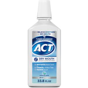 2 x ACT Dry Mouth Anticavity Zero Alcohol Fluoride Mouthwash, Soothing Mint, 33.8 fl. oz.