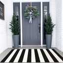 LEEVAN Black and White Outdoor Rug 3X5, Cotton Washable Striped Patio Rugs Hand Woven Front Door Mat, Reversible Entryway Rug Farmhouse Black Floor Carpet for Balcony/Courtyard/Entrance