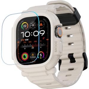 elkson Made or Apple Watch Ultra 2 1 Band case 49mm Screen Protector Tempered Glass, Quattro Pro Series Rugged for iWatch bumper strap Military Grade Durable Protective Cover Shock Proof Starlight