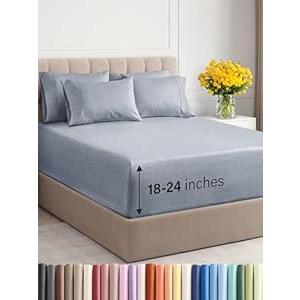 Extra Deep Cal King Sheet Set - 6 Piece Breathable & Cooling Sheets - Hotel Luxury Bedding Set w/18-24 Inch Extra Deep Pockets - Easy Fit - Super Soft, Wrinkle Free and Comfy - White, Cal King Size