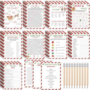 Saypacck 109 Pcs Christmas Trivia Party Game Festival Cards with Pencils Xmas Holiday Guessing Activity for Adult Family Friends Groups Coworkers Annual Festive Events Party Decorations (Classic)
