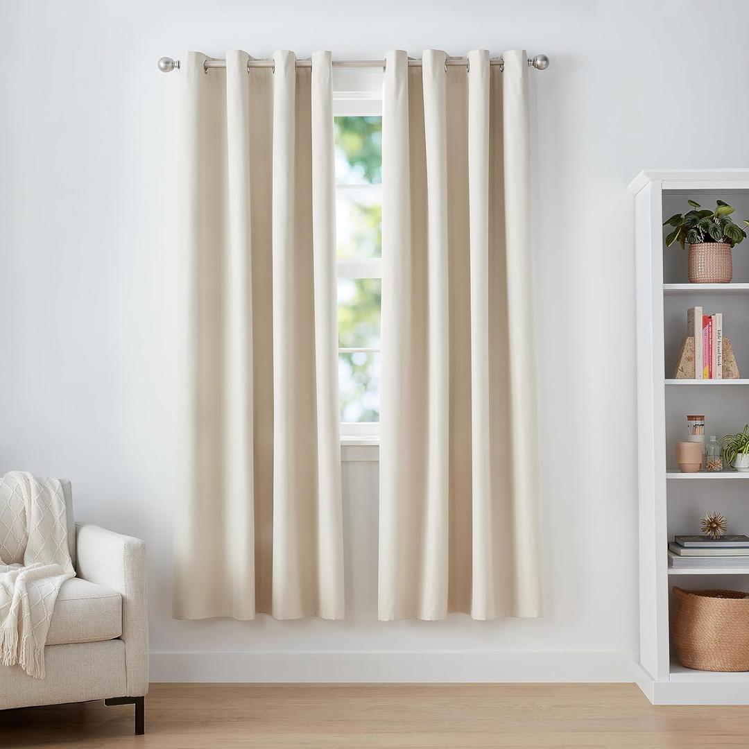 Amazon Basics Room Darkening Blackout Window Curtain with Grommets, Energy Saving, Noise Reducing, 100% Blackout, for Living Room and Bedroom, 52 x 84 inches, Beige, 2 Panels