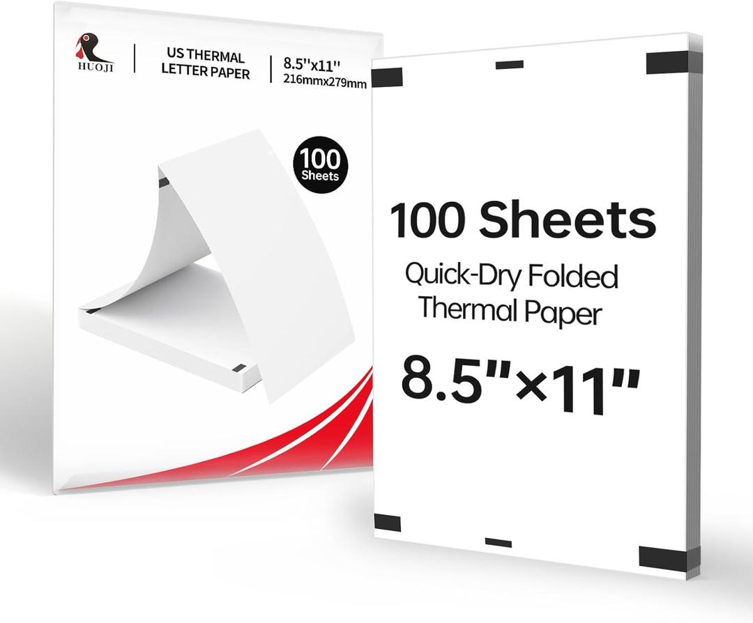 Thermal Printer Paper 8.5 x 11, HUOJI US Letter Size Inkless Printer Paper, 100 Sheets Thermal Printing Paper Compatible with M834, A285M Portable Printer
