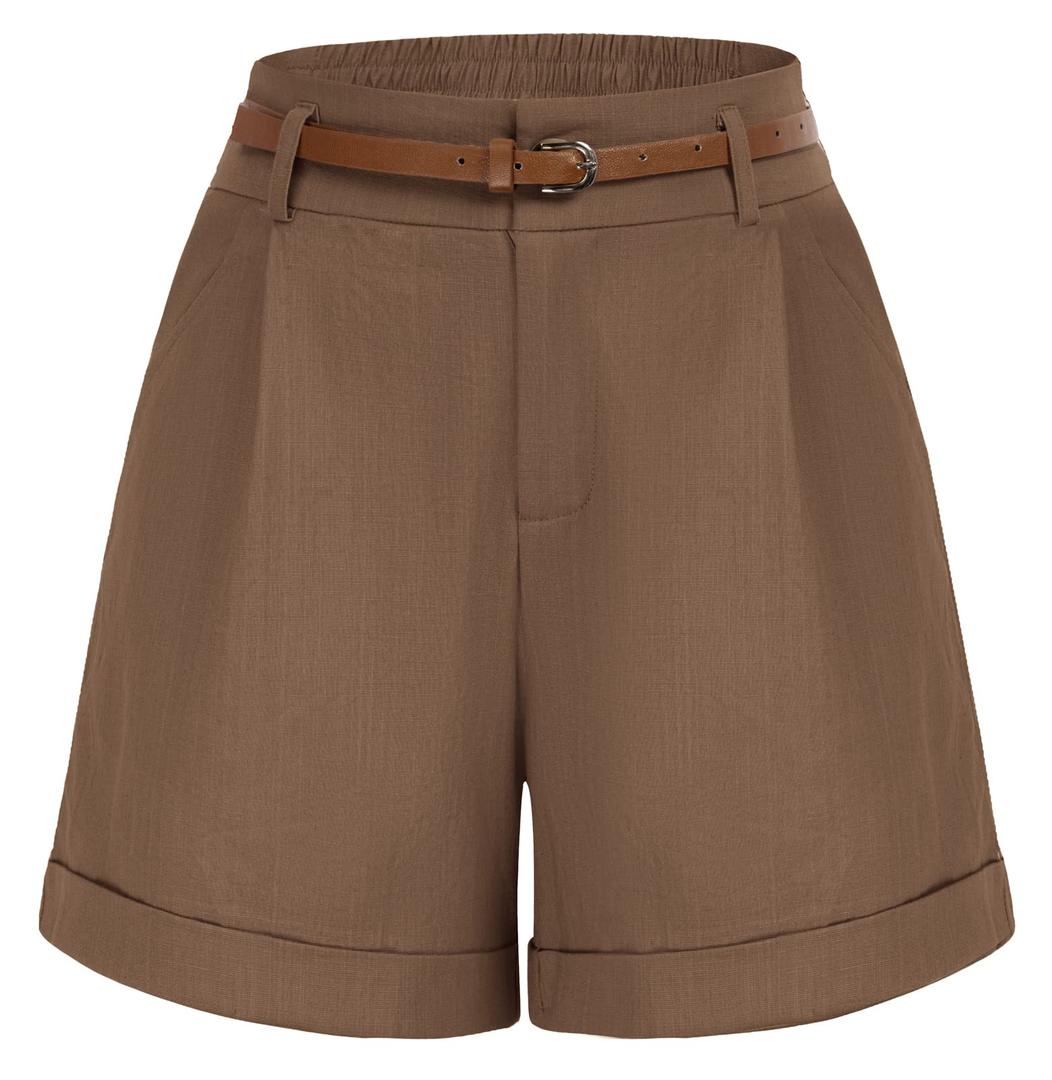 Belle Poque Women Bermuda Shorts Elastic Waist Wide Leg Shorts with Pockets & Belts, 2 XL