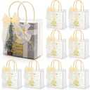 FYSUIMU 24 Pcs Christmas Clear Plastic Gift Bags with Handles Ribbon Gold Merry Christmas Tree Snowflake Candy Treat Goodie Bag PVC Tote Bags for Xmas Winter Holiday Party Favors, 7.9 x 7.9 x 3.1 Inch