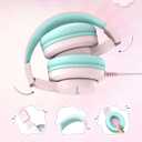 iClever HS19 Kids Headphones with Microphone for School, Safe Volume Limited, Over-Ear Girls Boys Headphones for Kids with Shareport, Foldable Wired for iPad/Travel (Pink)