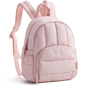 BAGSMART Mini Backpack for Women, Lightweight Puffer Small Backpack Purse, Quilted Casual Travel Daypack, Cute Water-Resistant Bookbag for Daily, Pink
