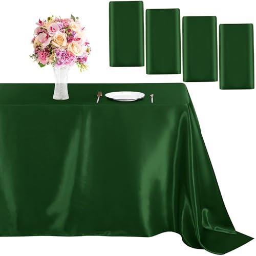 MCEAST Satin Tablecloth 102 x 58 Inches Rectangular Table Overlay Cover Bright Silk Tablecloth Smooth Fabric Table Decor for Wedding Banquet Table Decoration (4, Dark Green)