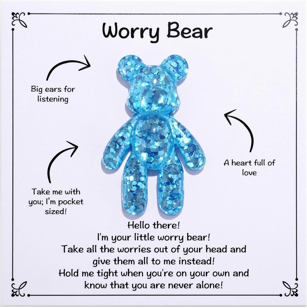 Pocket Worry Bear Hug, Anxiety Relief Keepsake, Mental Health Encouragement Gift, Emotional Support Token, Stress Comfort Gift for Teens & Adults, Blue