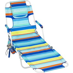 Tommy Bahama Read Through Backpack Beach Lounge Chair with Pillow, Arms, and Cup Holder, Multi-Position Adjustable Folding Outdoor Chaise Lounger, Multicolor, 17"D x 24"W x 34"H