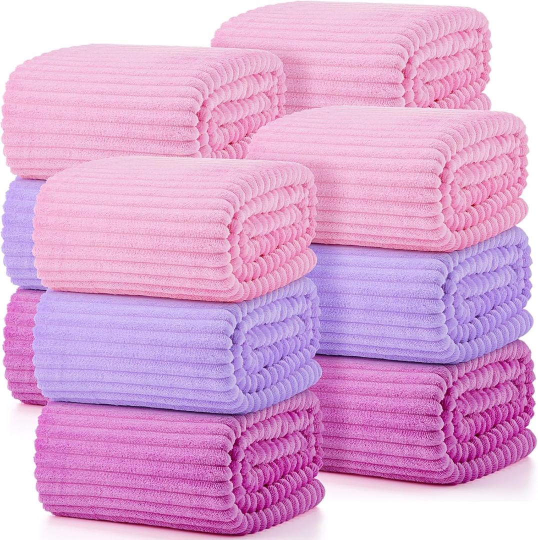 Buryeah 12 Pcs Flannel Fleece Sleepover Blanket Bulk for Girl Galentines Party 40x60 Inch Oeko-tex Standard Soft Throw Blanket Mattress Pajamas Spa Slumber Wedding (Pink Gradient Set)