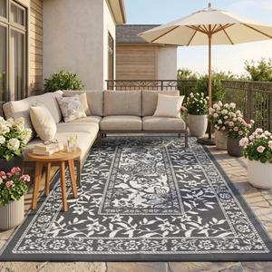 Garvee Outdoor Rug 10x20 Waterproof Reversible Foldable Plastic Straw Grey