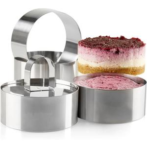 Uncle Jack Professional Stainless Steel Round Food Tower Presentation Cooking Rings with Food Press