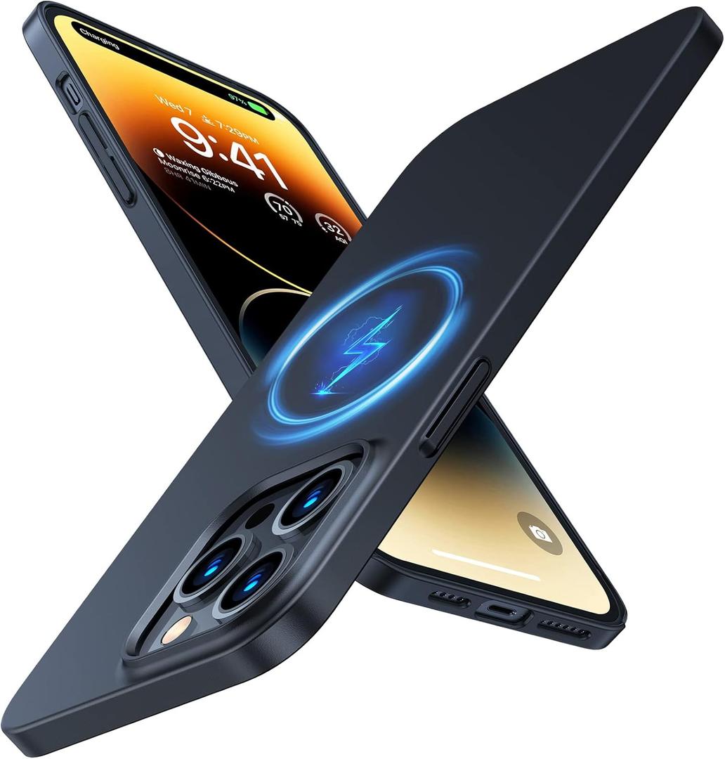 TORRAS Magnetic Slim Fit Designed for iPhone 14 Pro Case, Ultra Thin Strong Magnetic Velvety Touch Anti-Scratch Compatible with MagSafe Cover Phone Case for iPhone 14 Pro, Space Black