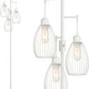 Dimmable Floor Lamp, 3 x 800LM LED Edison Bulbs Included, Farmhouse Industrial Floor Lamp Standing Lamp with Elegant Teardrop Cage Head Tall Lamp for Living Room Bedroom Office Dining Room - White (White-68 inches)