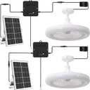 Solar Ceiling Fan with Light Indoor Outdoor, Daytime Available Solar Shed Fan Light with Pull String, 3-in-1 Modes, IP65 Waterproof for Gazebo, Shed, Barn, Patio, Chicken Coop 2 Pack