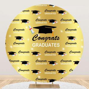 Renaiss 7x7ft Congrats Graduates Round Backdrop Cover for Photoshoot Boy Girl Man Woman Portrait Golden Black Grad Cap Diploma Circle Photography Background Graduation Party Decor Photo Booth Prop