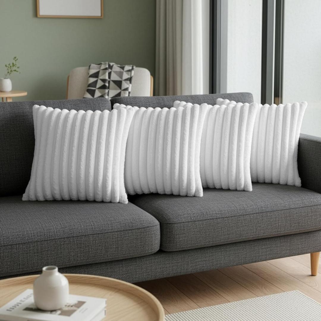 White Throw Pillow Covers 18 x 18 Set of 4, Cute Boho Throw Pillow Cover for Couch/Bed, Decorative Pillows Covers for Sofa/Bed, Accent Pillow Covers for Living Room, Rustic/Home/Room Decor