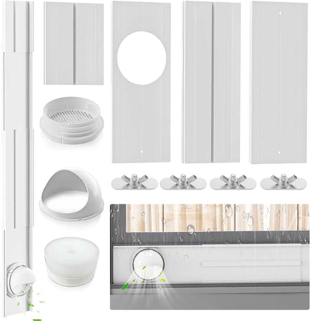 Insputer Portable ac Window Vent Kit with Coupler, 2025 New Adjustable Air Conditioner Window Seal Kit for Sliding Window, Fit for AC with 5.9 & 5.1 Inch Diameter Exhaust Hose(3 Pcs) (White)