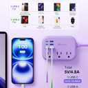 6 USB(3 USB C) Purple Travel Power Strip- 5Ft Purple Extension Cord with USB Charging Station 24W and 3 Outlets, Pink Desk Accessories for Cruise Travel Cute Kawaii Lavender Home Office Dorm Room