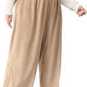 Floerns Women's Plus Size Elastic High Waisted Wide Leg Pants Fall Corduroy Pants (XX-Large Plus, Khaki)