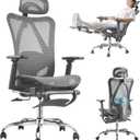 Ergonomic Office Chair, SGS Certified Gas Cylinder, 400 LBS Capacity, Retractable Footrest, Office Chair with Adjustable Lumbar Support, Gaming Chair, Mesh Office Chair (Grey)