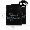 Houseables Thank You Bags, Merchandise Bags, With Handles, Plastic, For Shopping, Retail, Gift, Small Business, Boutique, Store, Customers, Product, Vendor, Events, Holiday, Black, 12x15, Bulk 100PK
