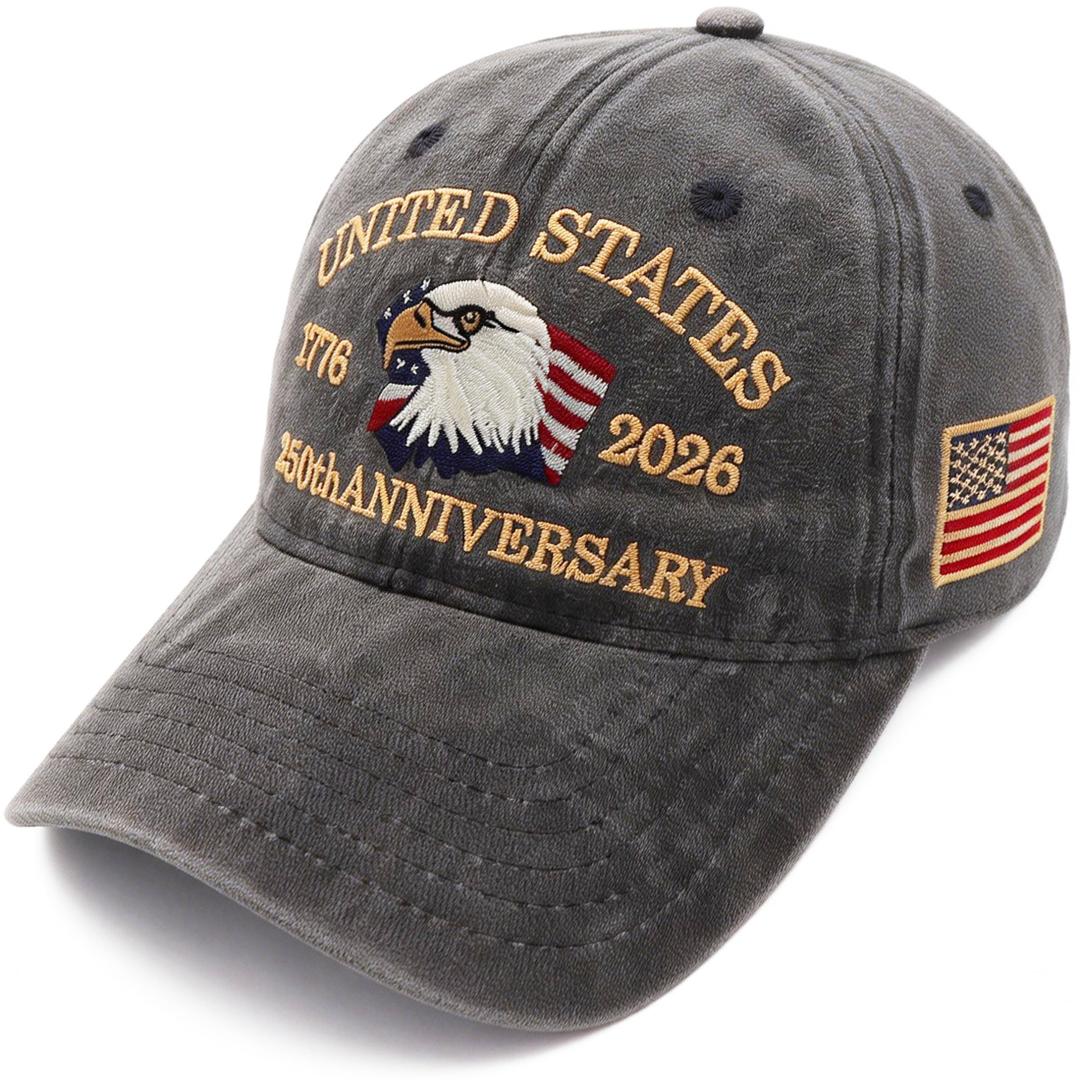 250 Anniversary USA Hat, 1776-2026 Eagle Mesh Baseball Cap, Classic Retro Embroidered Patriot Hat for Men Women Gifts (Light Grey)