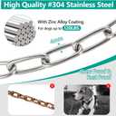 Tresbro Heavy Duty Dog Chains for Outside, 25FT Stainless Steel Tie Out Cable with Swivel Hook for Large Medium Dogs, Metal Chew Proof Pet Runner Chain Leash for Outdoor Camping Hiking Yard Lead, 4MM (Silver)