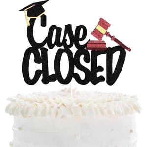 Case Closed Lawyer Graduation Cake Topper - Grad 2025Black Glitter Scales of Justice Cake Topper - Congrats Law School Master Graduate Party Decoration