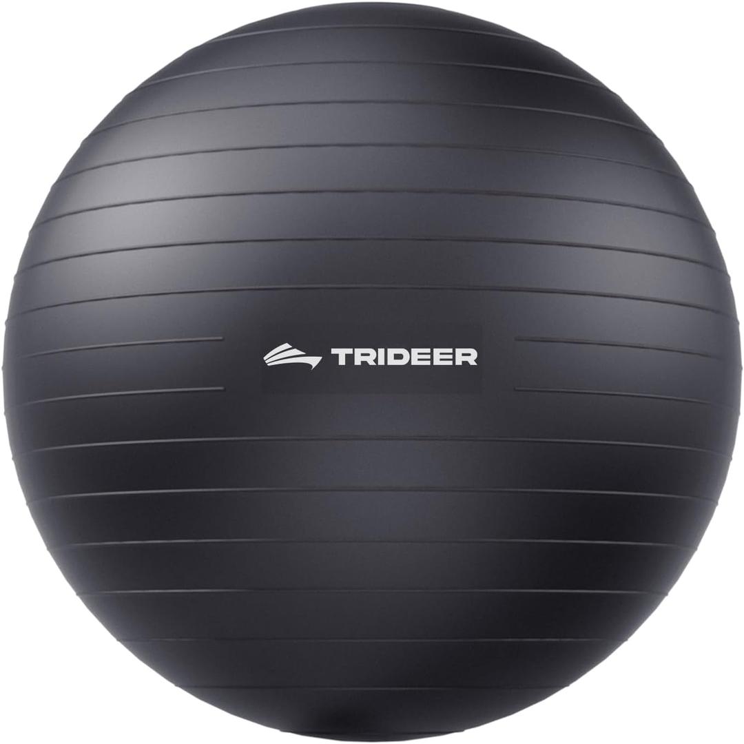 Trideer Extra Thick Yoga Ball Exercise Ball, 5 Sizes Gym Ball, Heavy Duty Ball Chair for Balance, Stability, Pregnancy, Quick Pump Included (Black)