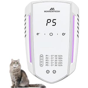 Cat Litter Deodorizer & Pet Odor Eliminator for Home, Ozone Air Purifier Plug in for Strong Dog Poof, Litter Box Deodorizer with 5 Mode for Smoke, Wardrobe, Garage, Car (White)