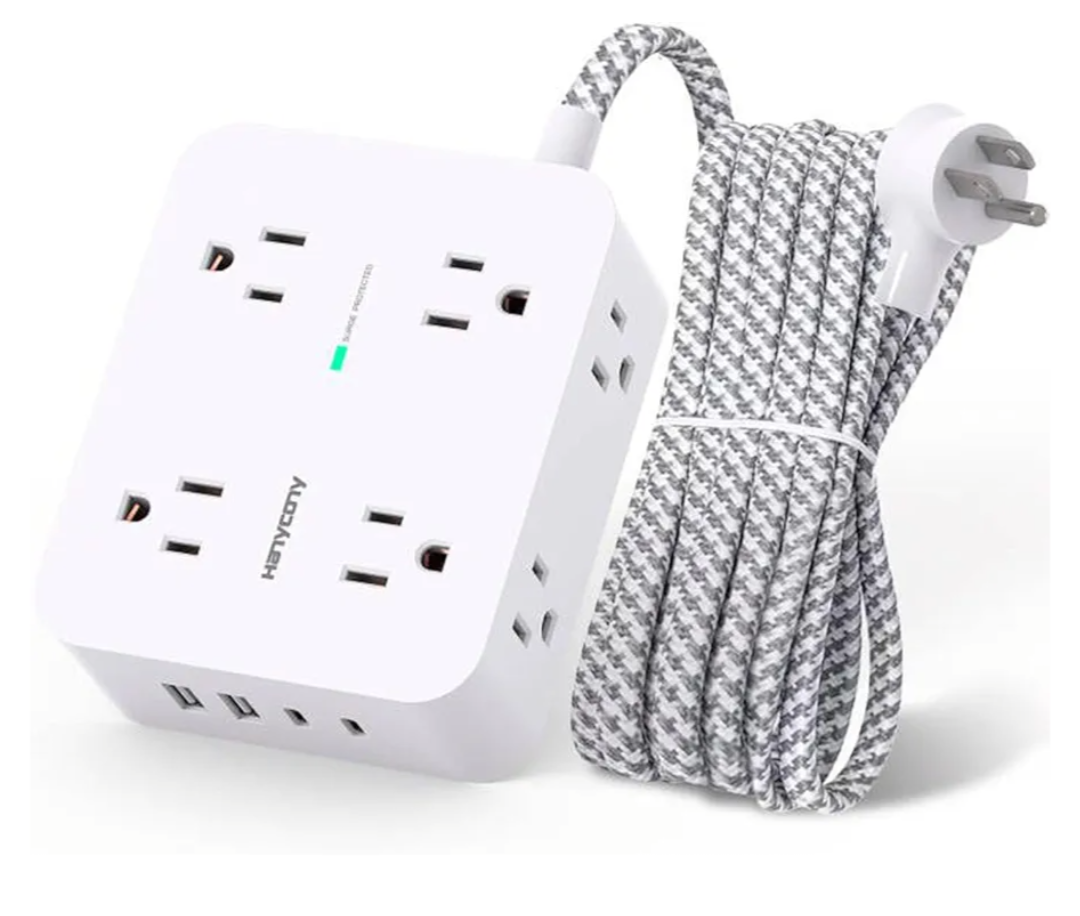 Surge Protector Power Strip - HANYCONY 8 Outlets 4 USB (2 USB C) Charging Ports, Multi Plug Outlet Extender, 5Ft Braided Extension Cord, Flat Plug Wall Mount Desk Charging Station for Home Office ETL