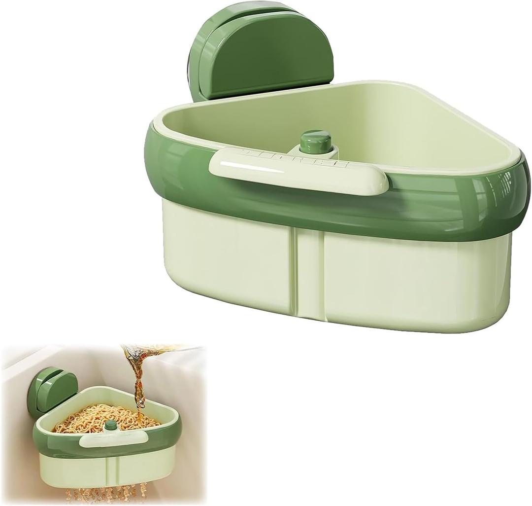 Suction Cup Sink Corner Rack, Suction Cup Sink Corner Rack Strainer, Triangle Storage Rack with Drain Hole, Corner Sink Trash Catcher for Food Waste (Green)