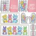 10 Pcs Easter Bunny Kitchen Decor Set 4 Kitchen Towels 2 Pot Holders 2 Oven Mitts 2 Rugs for Gift Cooking Baking Grilling Housewarming