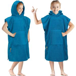 SUN CUBE Kids Changing Robe Surf Poncho, Kids Beach Towels for Teens, Microfiber Hooded Wearable Swim Towel Boys Girls Teenagers (Teens (8-12), Sea Blue)